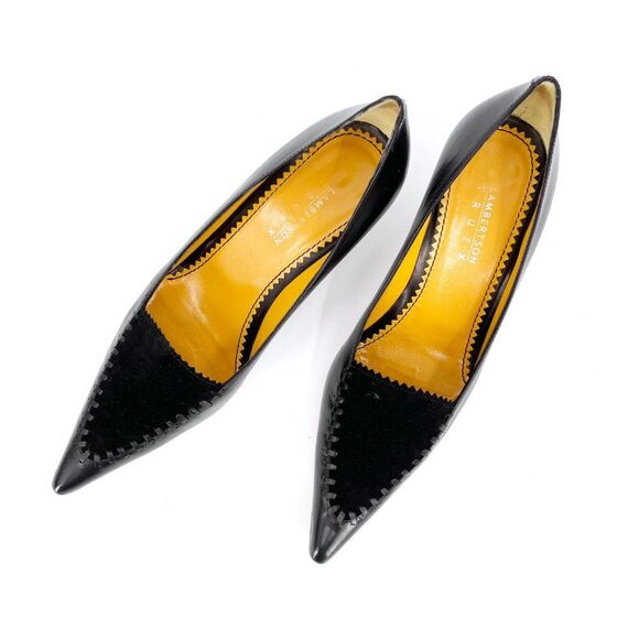 Lambertson Truex ALICE Black Kitten Heel Leather and Suede Pumps size 38 1/2 - Picture 4 of 12